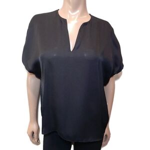 NEW enTHREAD Split V-Neck Blouse Black Dolman Sleeve Boxy Top Size Small